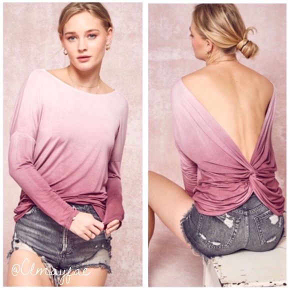 Promesa Tops - CLEARANCE {LAST1} ‘Lunara’ Open Back Ombre LS Top